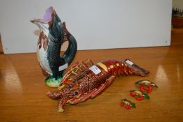 Majolica Lobster, Fish Jug, and Crabs