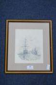 Victorian Pencil Sketch of Sailing Ship by Louisa Holt 1838