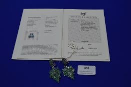 Silver & Emerald Earrings Set with 110 Marquise Cut Emeralds