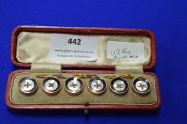 Cased Set of Six Rolled Gold Detachable Buttons with Mother of Pearl Inserts