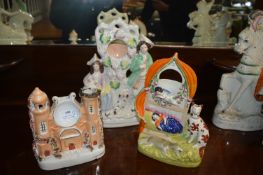 Three Large Staffordshire Flatbacks Pocket Watch Stands