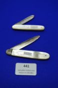 Two Hallmarked Sterling Silver Fruit Knives with Mother of Pearl Handles