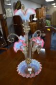 Victorian Opaque Glass Epergne with Cranberry Ends