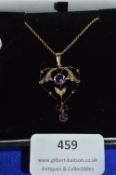 9k Gold Art Nouveau Pendant with Amethyst ~3.2g gross