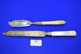 Two Hallmarked Sterling Silver Knives with Bone & Mother of Pearl Handles