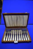Oak Cased Canteen Containing Hallmarked Sterling Silver 12pc Knife & Fork Set