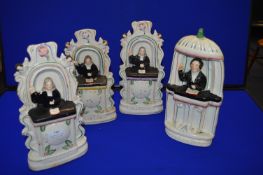 Four Staffordshire Flatback Preachers; Three Wesley's and a Spurgeon