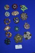 Fifteen Vintage Costume Jewellery Brooches