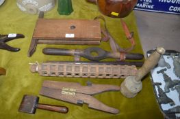 Wooden Items Including Biscuit Roller, Digging Aid, Horse Sweat Remover and a Boot Jack