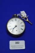 Silver Pocket Watch Hallmarked London 1856, 112g gross (AF - missing glass) with Key