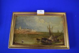 Small Framed Oil on Board Coastal Fishing Boat Scene