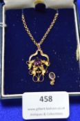 9k Gold Art Nouveau Pendant with Amethyst ~5.6g gross
