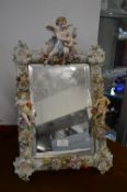 Porcelain Framed Mirror with Cherubs, Flowers, etc.