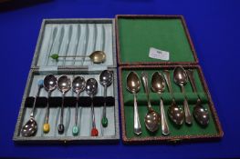Cased Set of Six Hallmarked Sterling Silver Teaspoons plus Plated Coffee Bean Spoons