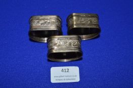 Three Hallmarked Sterling Silver Napkin Ring ~37.1g total
