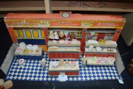 Vintage Cardboard Shop with Bakers, Butchers, and Grocers
