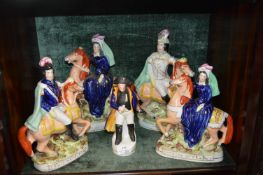 Four Victorian Staffordshire Flatbacks; Louis Napoleon, Empress of France, and a Figure of Napoleon