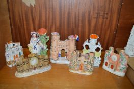 Seven Staffordshire Flatback Spool Vases