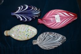 Four Nailsea Glass Flasks