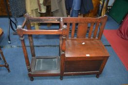 1930's Oak Hall Seat with Built-In Stick Stand