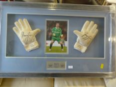 Framed Signed Goalie Gloves to Shay Given Manchest