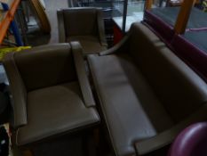 *Two Brown Chairs with a Bench