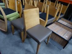 * 6 x beech chairs with brown upholstery