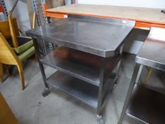 * S/S prep bench with shelves on castrs 900w x 700d x 900h