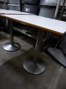 * 3 x good quality square tables with S/S pedestal base and white tops 650w x 650d
