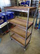 * industrial style shelf unit - metal framed with wooden shelves on castors 800w x 400d x 1400h