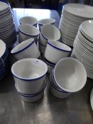 * 16 x large white with blue rim ramikins 10cms
