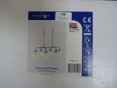 *Six Light Pedant Ceiling Light in Satin Silver & White Glass Finish