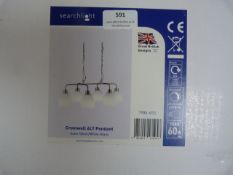 *Six Light Pedant Ceiling Light in Satin Silver & White Glass Finish