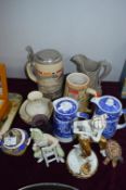 Pottery Items; George Jones Water Jugs, Steins, et