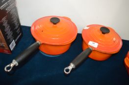 Two Le Creuset Cast Iron Enameled Lidded Pans