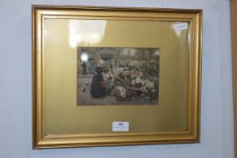 Framed Print - Continental Flower Seller Scene