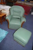 Green Leather Electric Recliner and Storage Footst