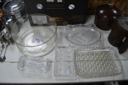 Etched Glass Fruit Bowl plus Serving Dishes etc.