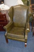 Green Leather Wingback Armchair