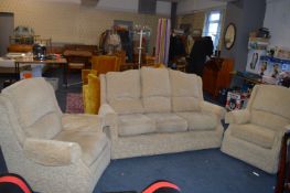 Three Piece Suite in Oatmeal Comprising Three Seat