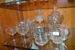 Etched and Cut Glass Wine Glasses, Jugs, etc.