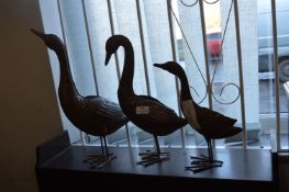 Three Metal Duck Ornaments