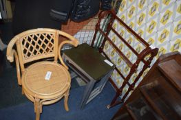 Nest of Three Metal Tables, Towel Rail, and a Bamb