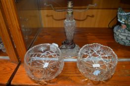 Two Cut Crystal Bowls, and a Lamp Base
