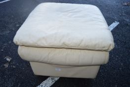 Vintage Cream Leather Pouffe
