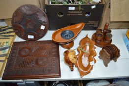Carved Wooden Plaques, Egg Cup Set, etc.