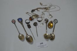 Continental Silver Spoons, Rings, Pendants, etc.