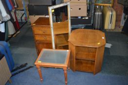 Oak Coffee Table, Bedside Cabinet, Mirror, and an