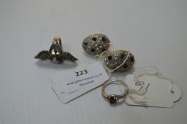 White Metal Dress Ring, Vintage Clip on Earrings,