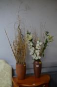 Two Vases with Artificial Flowers, Dried Grasses,